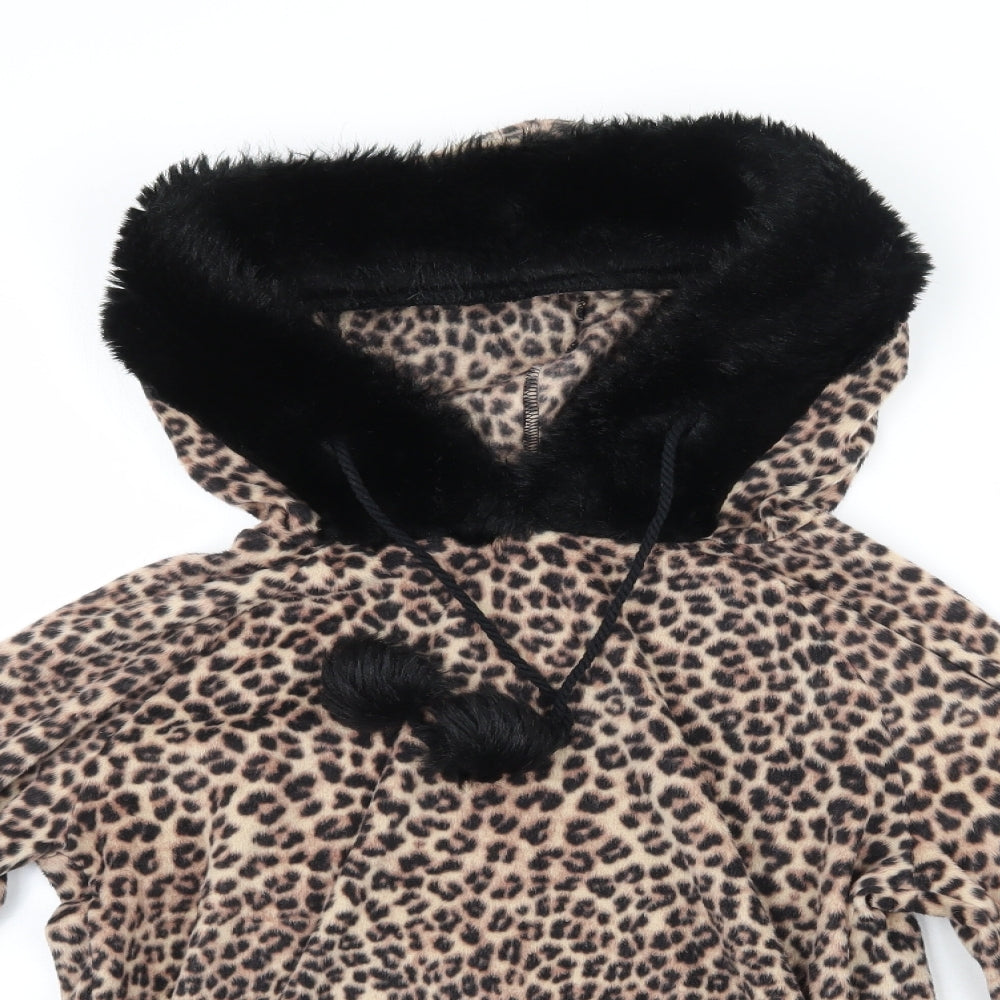 Marks and Spencer Womens Multicoloured Animal Print Polyester Top Pyjama Top Size 8  Drawstring - Faux Fur Collar Ears