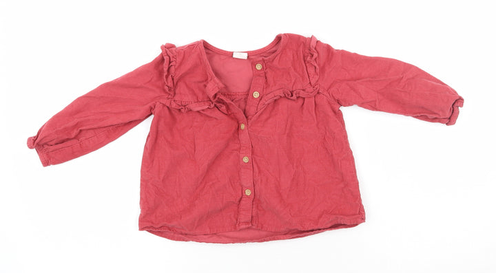 H&M Girls Purple  100% Cotton Basic Button-Up Size 12-18 Months Round Neck Button - Frill Detail