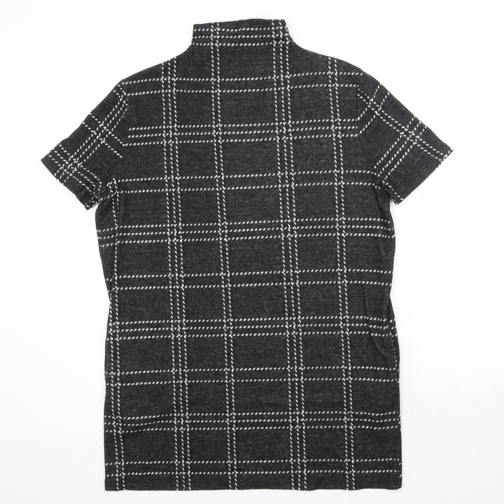 Select Womens Grey Check Polyester Pencil Dress  Size 14  High Neck Pullover
