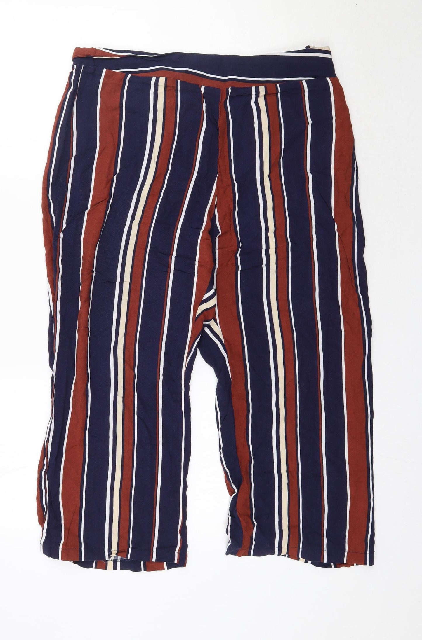 Red Herring Womens Blue Striped Viscose Cropped Trousers Size 14 L20 in Regular Zip