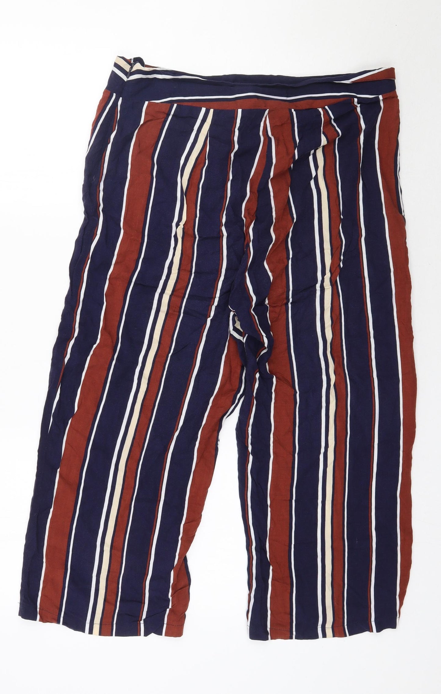Red Herring Womens Blue Striped Viscose Cropped Trousers Size 14 L20 in Regular Zip