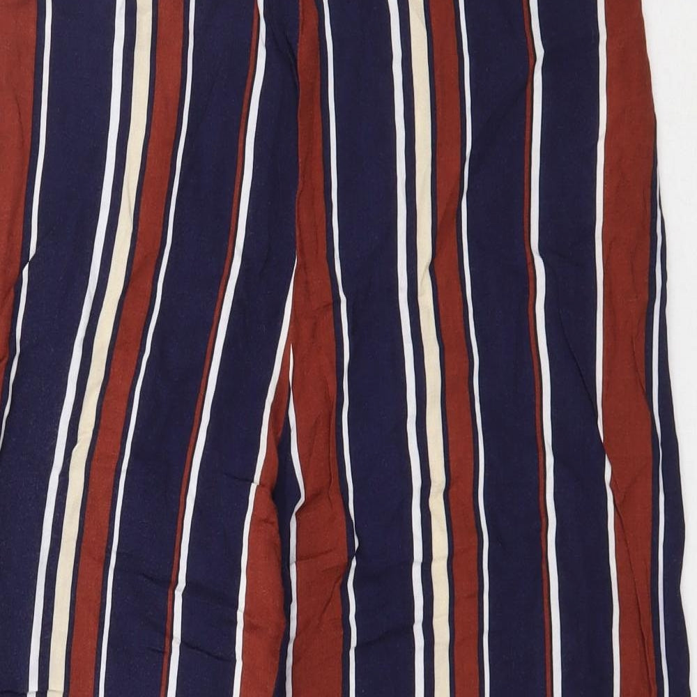 Red Herring Womens Blue Striped Viscose Cropped Trousers Size 14 L20 in Regular Zip