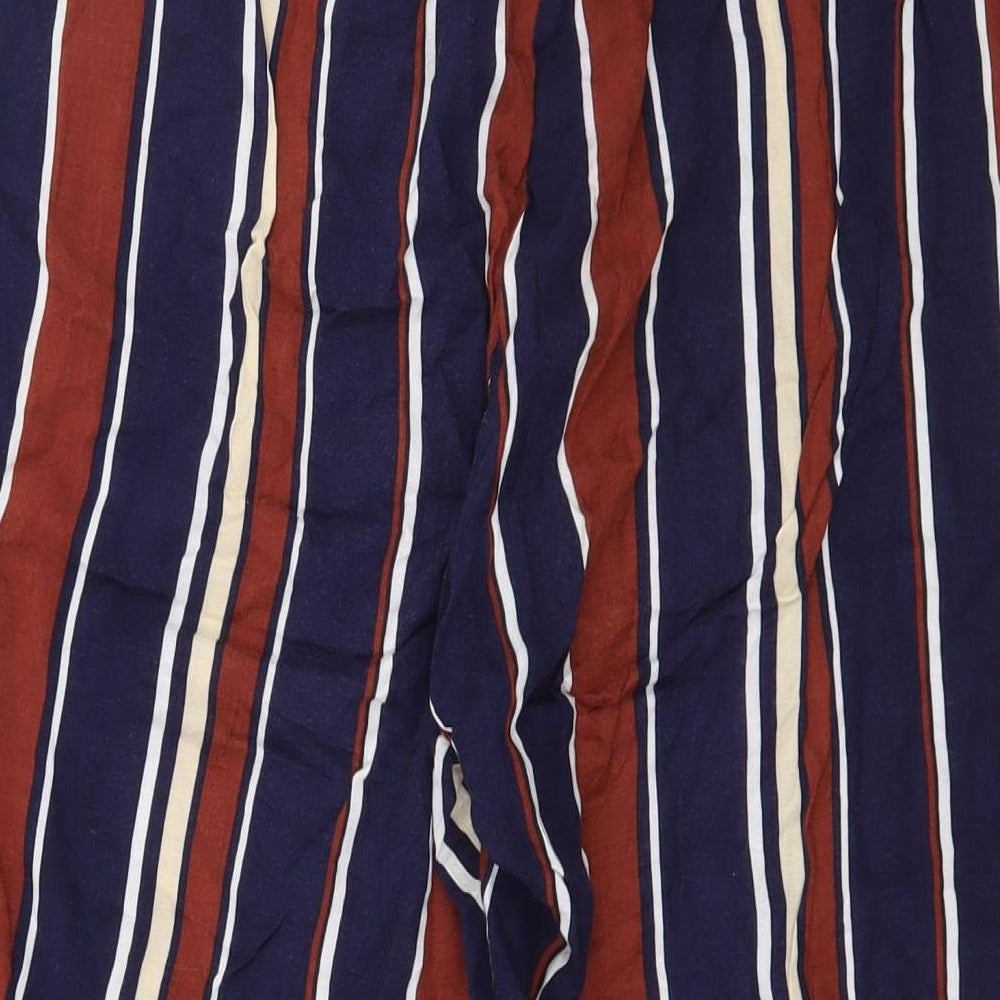 Red Herring Womens Blue Striped Viscose Cropped Trousers Size 14 L20 in Regular Zip