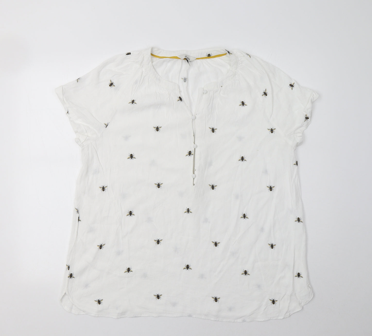 Joules Womens White   Basic Blouse Size 18 V-Neck - Bee Print