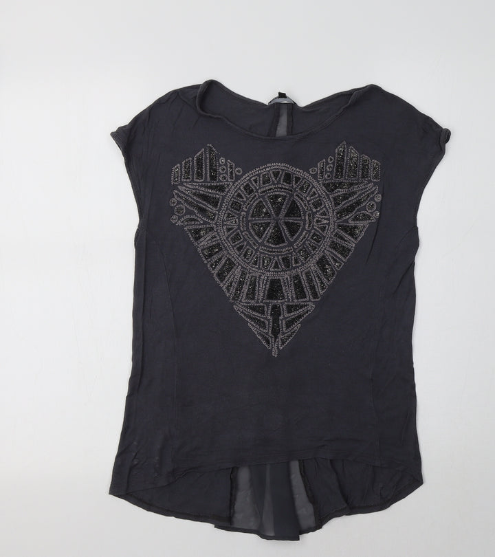 Warehouse Womens Grey Geometric Basic Blouse Size 10 Crew Neck