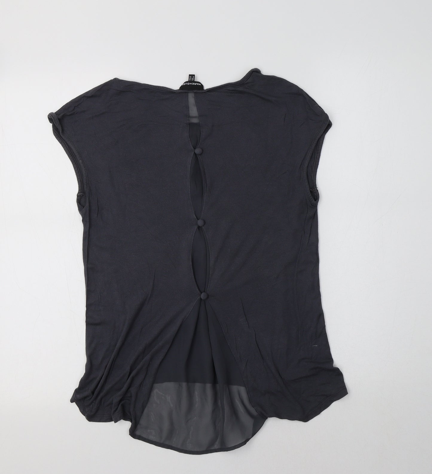 Warehouse Womens Grey Geometric  Basic Blouse Size 10 Crew Neck
