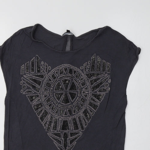 Warehouse Womens Grey Geometric  Basic Blouse Size 10 Crew Neck