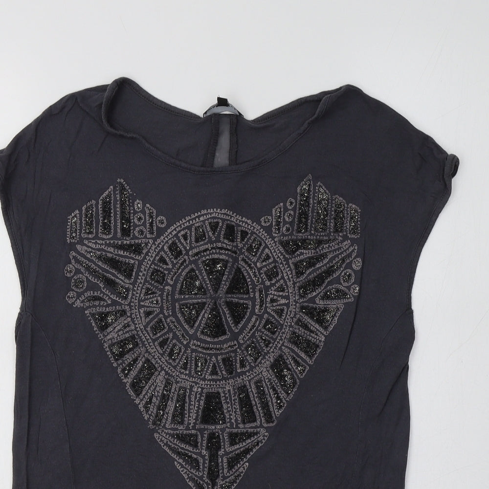 Warehouse Womens Grey Geometric  Basic Blouse Size 10 Crew Neck