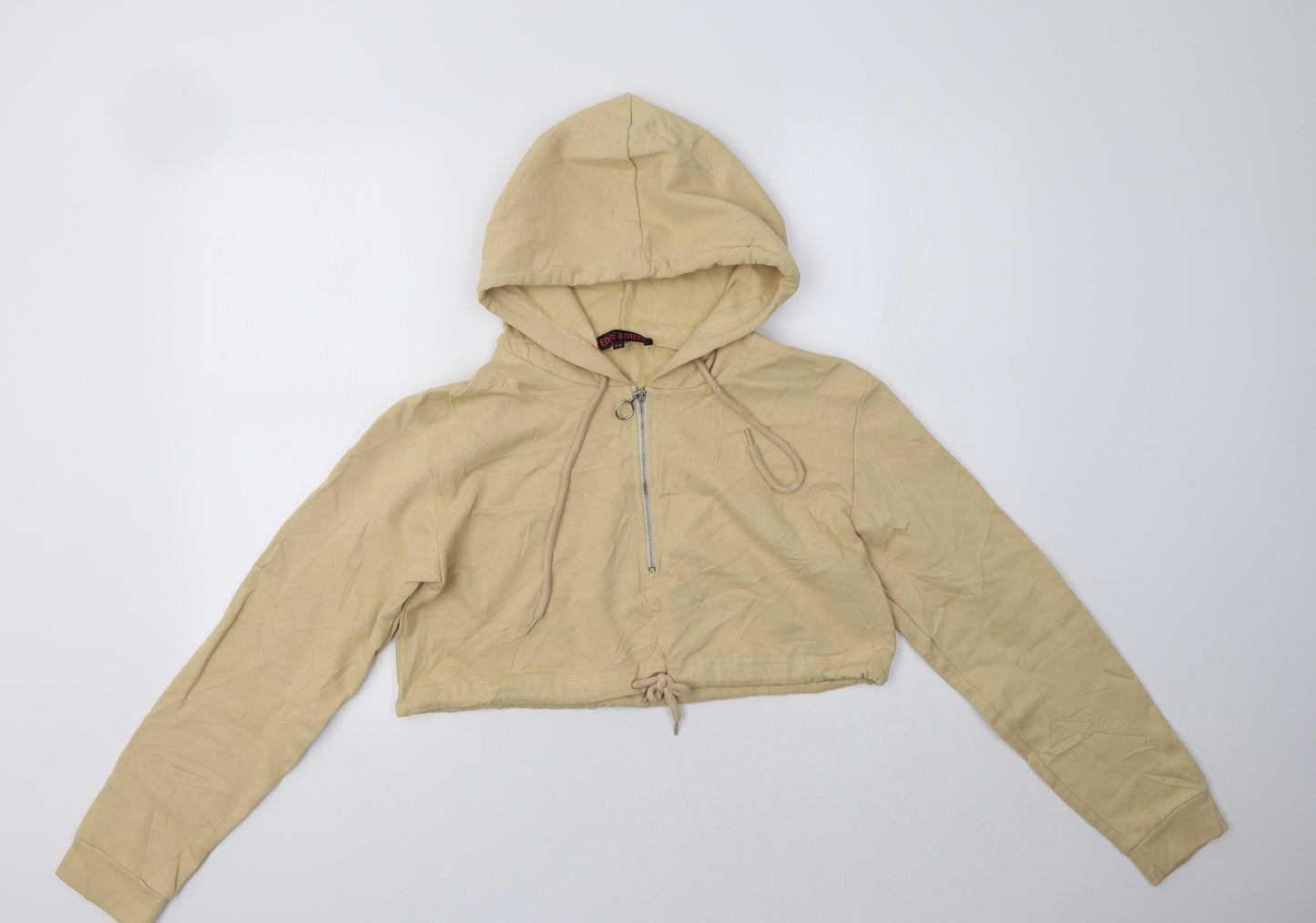 Edge Street Womens Beige  Cotton Henley Hoodie Size S   - Cropped