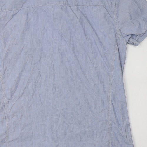 Crafted Mens Blue Striped Cotton  Button-Up Size L Collared