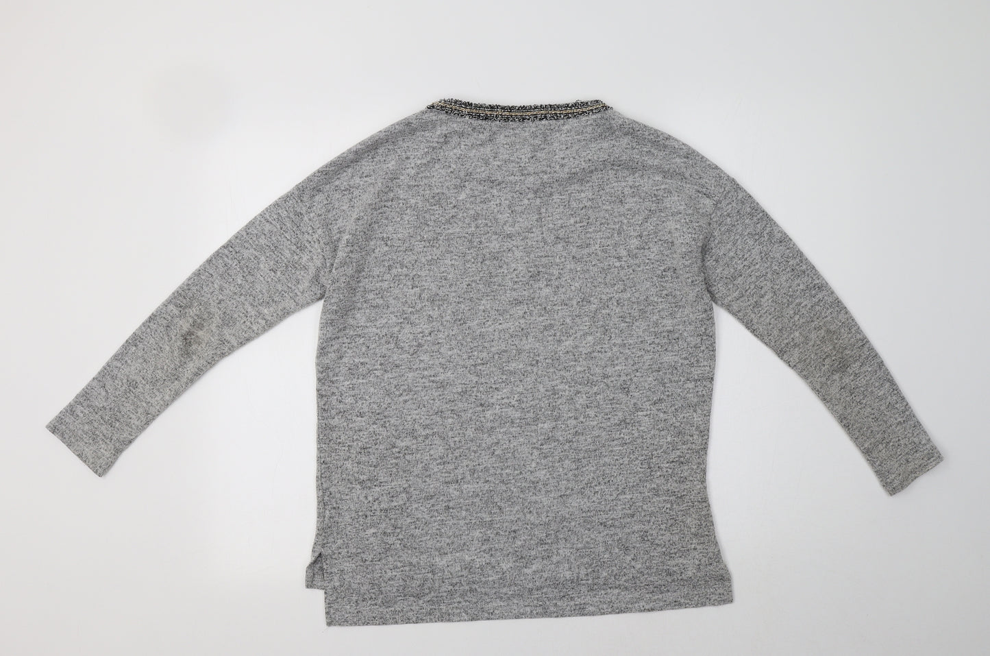 Pimkie Womens Grey Crew Neck   Pullover Jumper Size M   - Embellished Collar