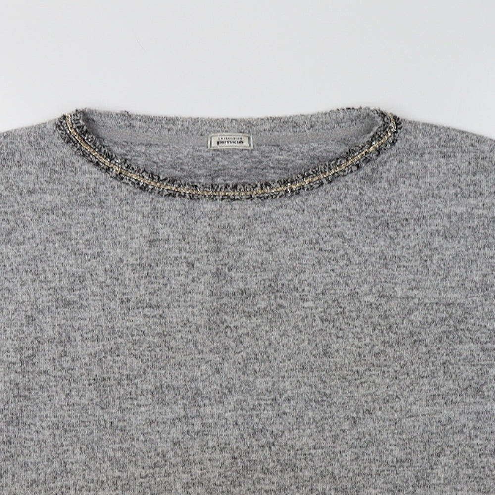 Pimkie Womens Grey Crew Neck   Pullover Jumper Size M   - Embellished Collar