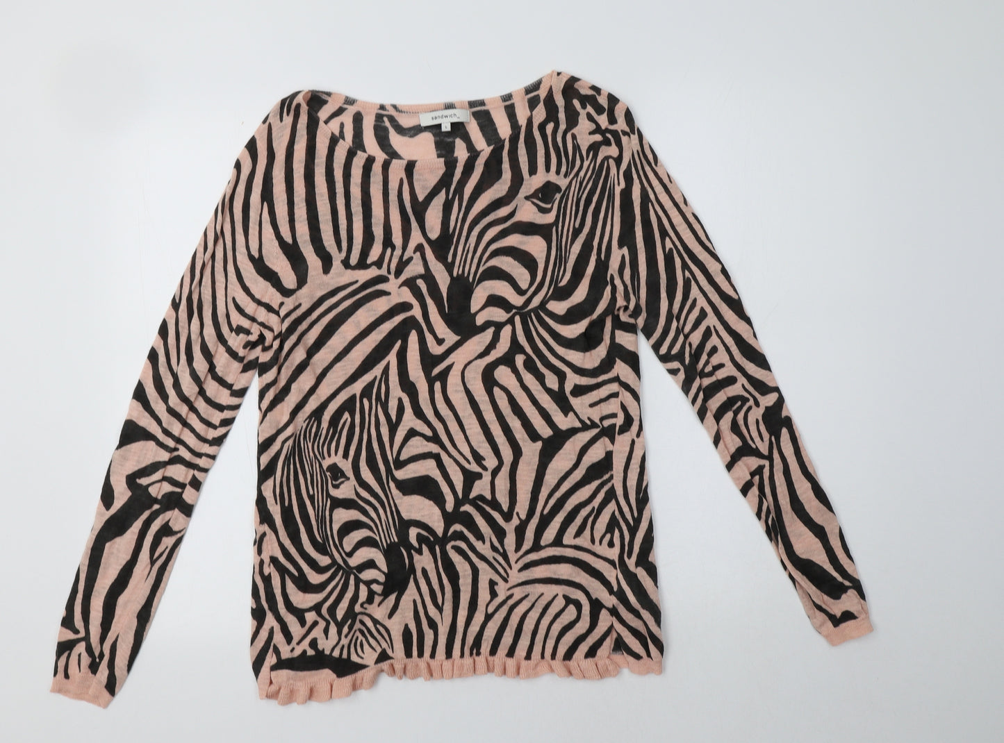 Sandwich Womens Pink Boat Neck Animal Print Viscose Pullover Jumper Size L