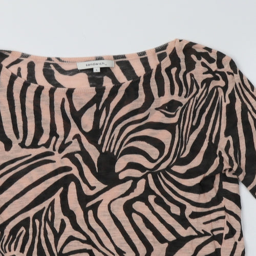 Sandwich Womens Pink Boat Neck Animal Print Viscose Pullover Jumper Size L