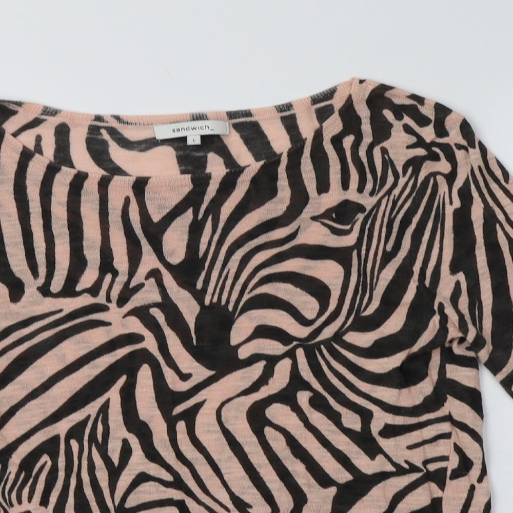 Sandwich Womens Pink Boat Neck Animal Print Viscose Pullover Jumper Size L