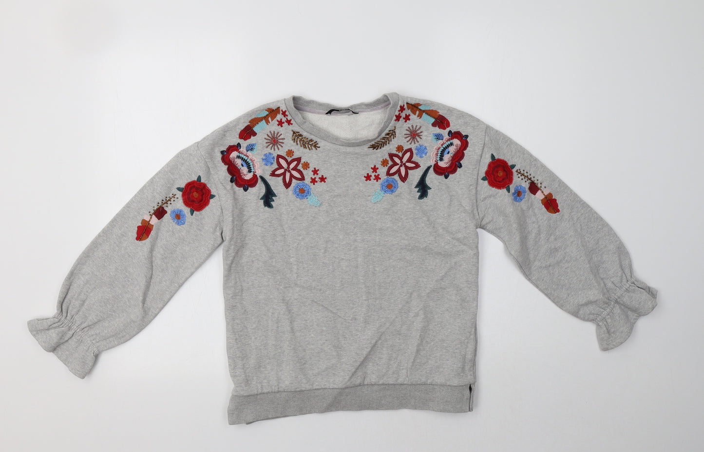 M&S Girls Grey Floral Cotton Pullover Sweatshirt Size 10-11 Years
