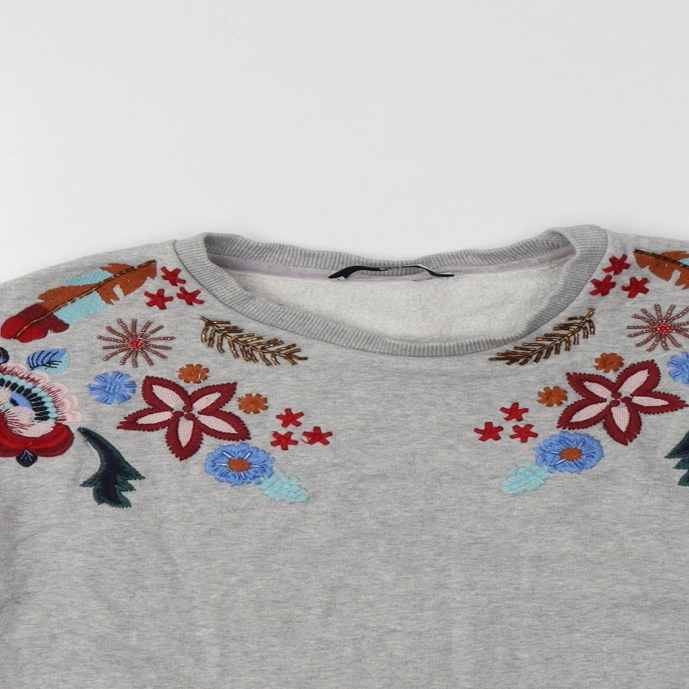 M&S Girls Grey Floral Cotton Pullover Sweatshirt Size 10-11 Years