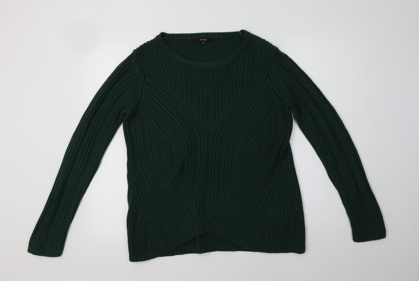 Therapy Womens Green Crew Neck  Acrylic Pullover Jumper Size M