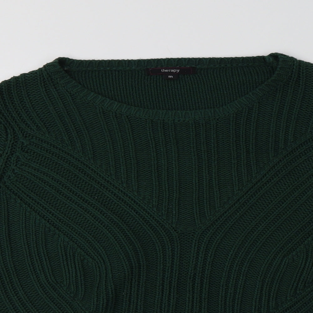 Therapy Womens Green Crew Neck  Acrylic Pullover Jumper Size M