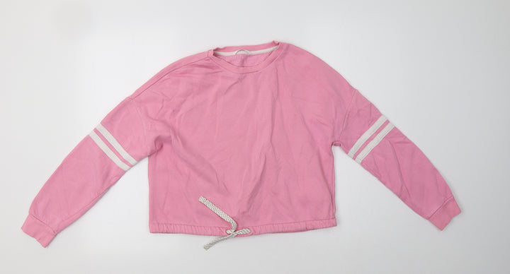 M&S Girls Pink Striped Cotton Pullover Sweatshirt Size 12-13 Years