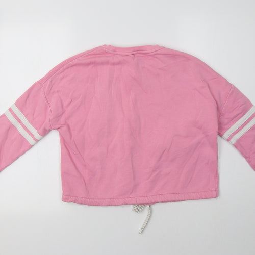 M&S Girls Pink Striped Cotton Pullover Sweatshirt Size 12-13 Years