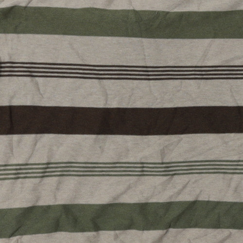 BHS Mens Beige V-Neck Striped Cotton Pullover Jumper Size M