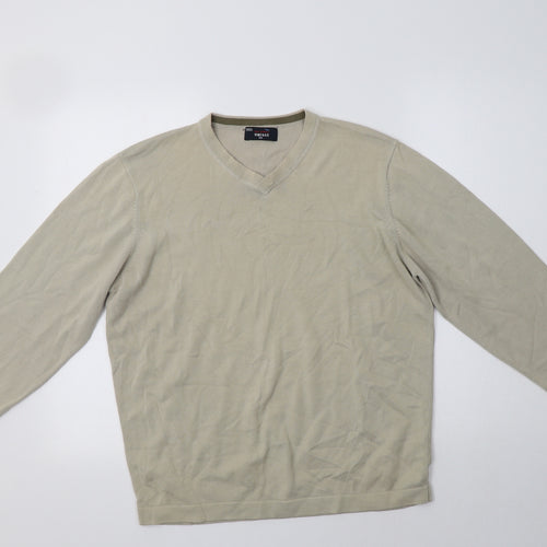M&S Mens Beige V-Neck  Cotton Pullover Jumper Size M