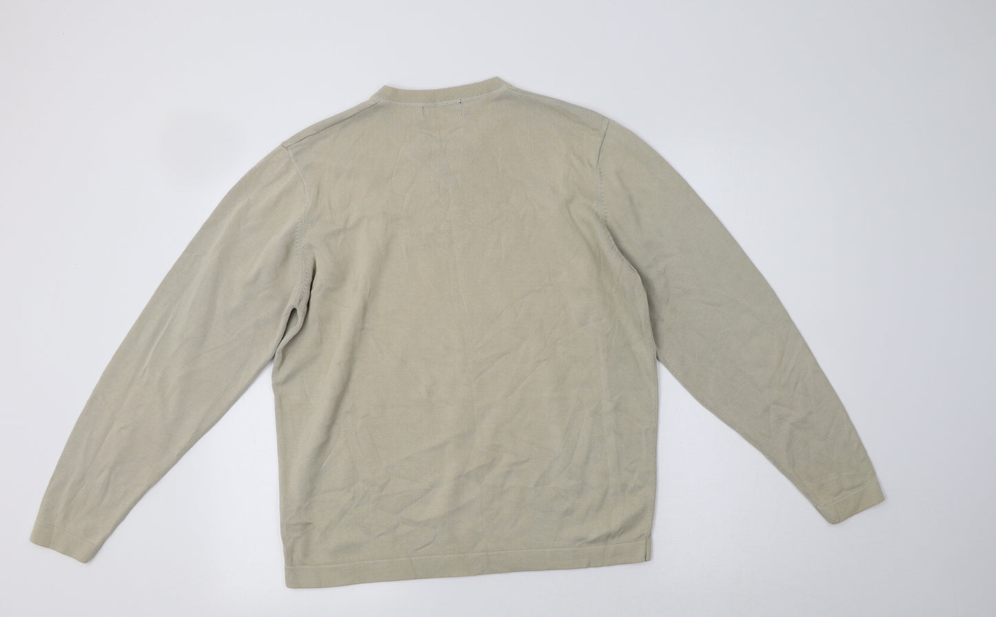 M&S Mens Beige V-Neck  Cotton Pullover Jumper Size M