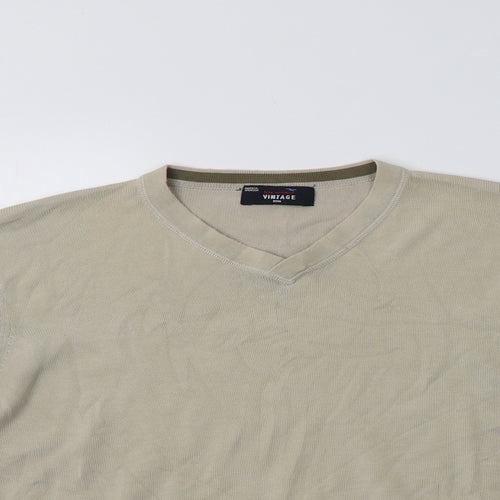 M&S Mens Beige V-Neck  Cotton Pullover Jumper Size M