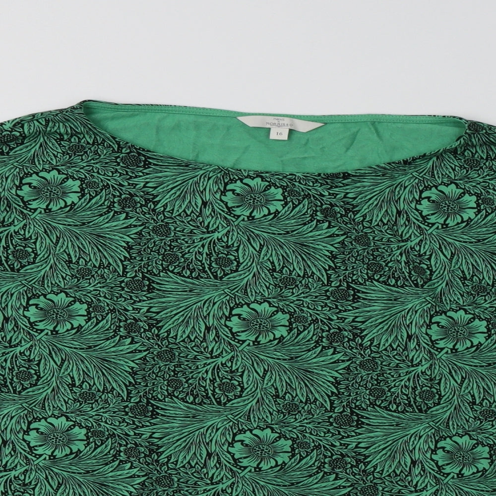 NEXT Womens Green Floral Viscose Basic Blouse Size 16 Round Neck