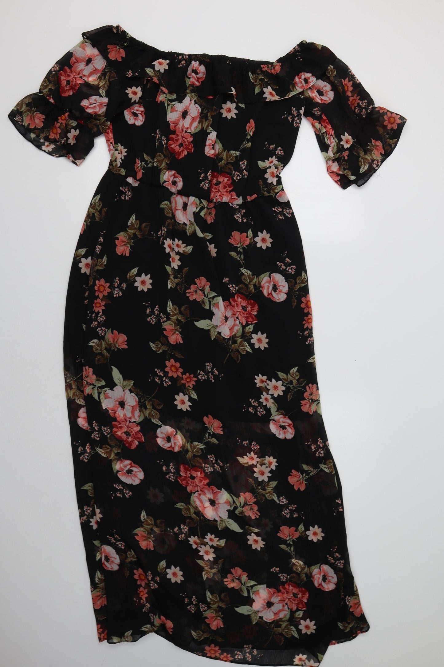 F&F Womens Black Floral Polyester Maxi  Size 14  Off the Shoulder