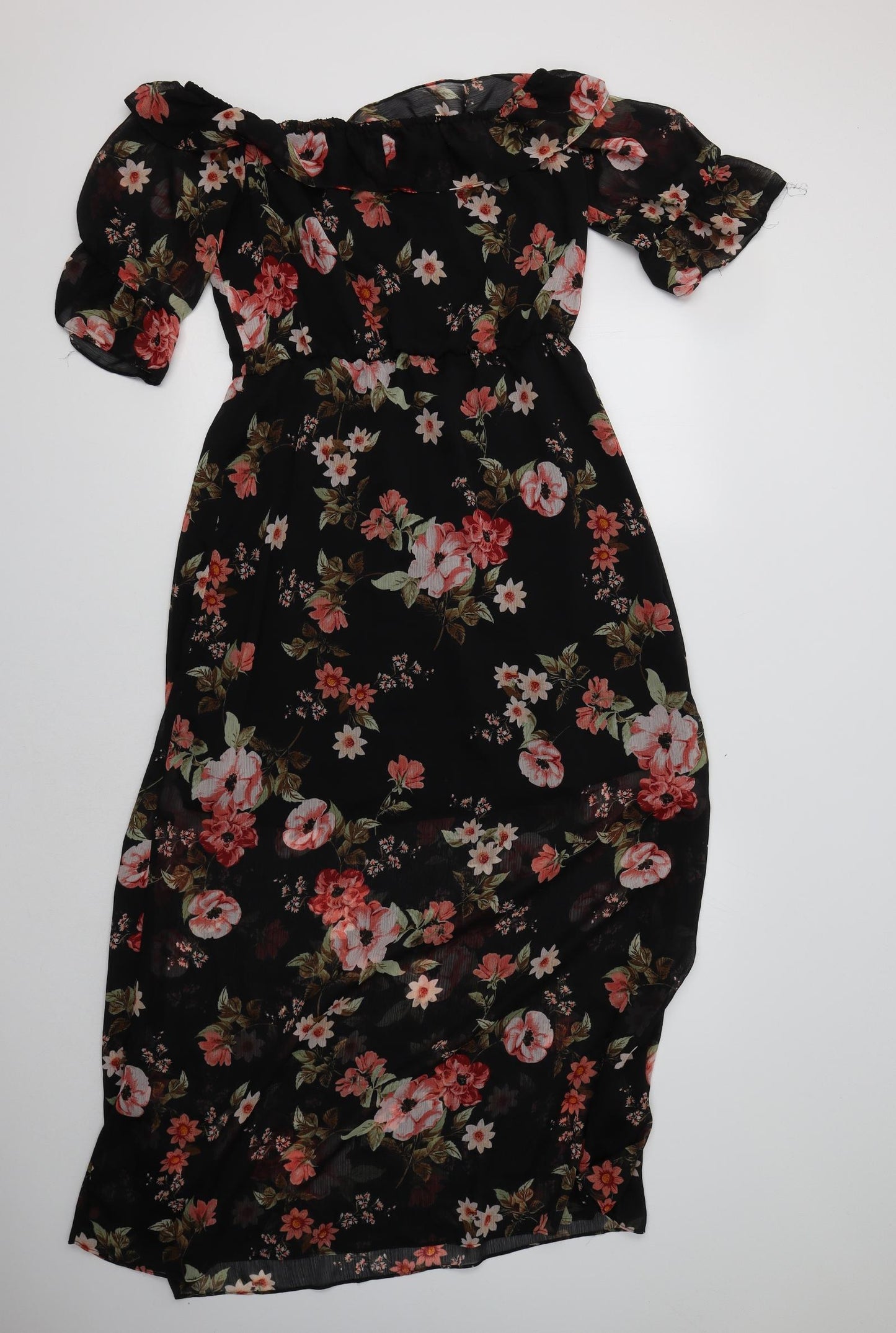 F&F Womens Black Floral Polyester Maxi  Size 14  Off the Shoulder