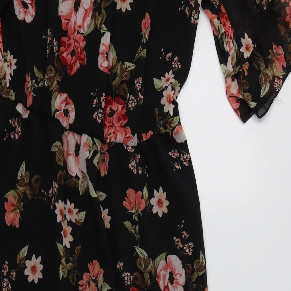 F&F Womens Black Floral Polyester Maxi  Size 14  Off the Shoulder