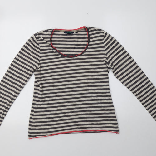 Boden Womens Grey Striped Cotton Basic T-Shirt Size 12 Scoop Neck