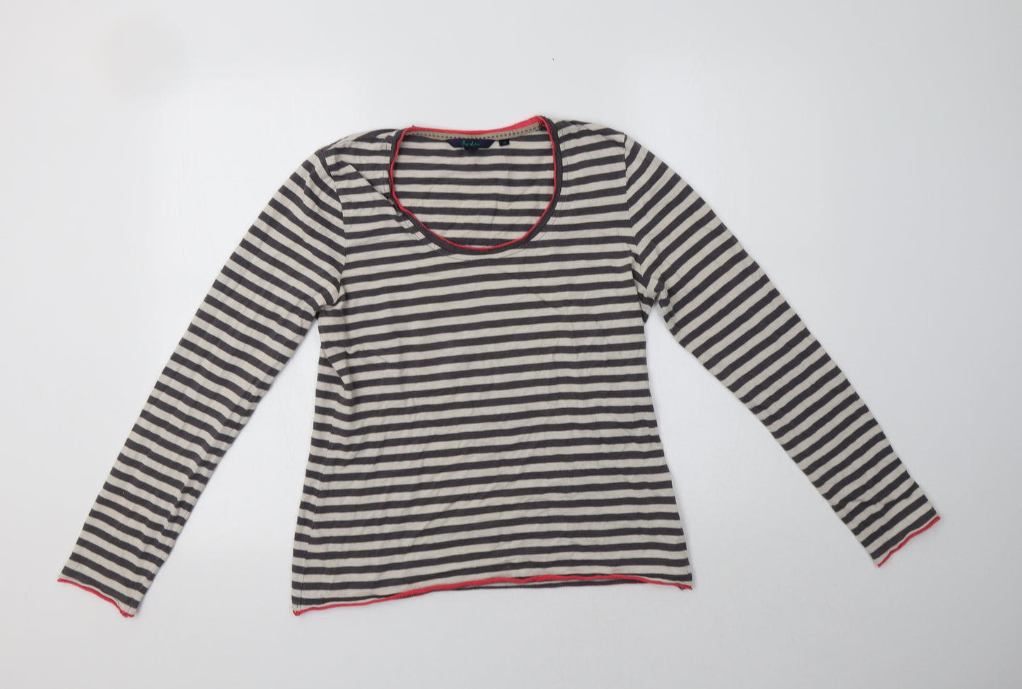 Boden Womens Grey Striped Cotton Basic T-Shirt Size 12 Scoop Neck