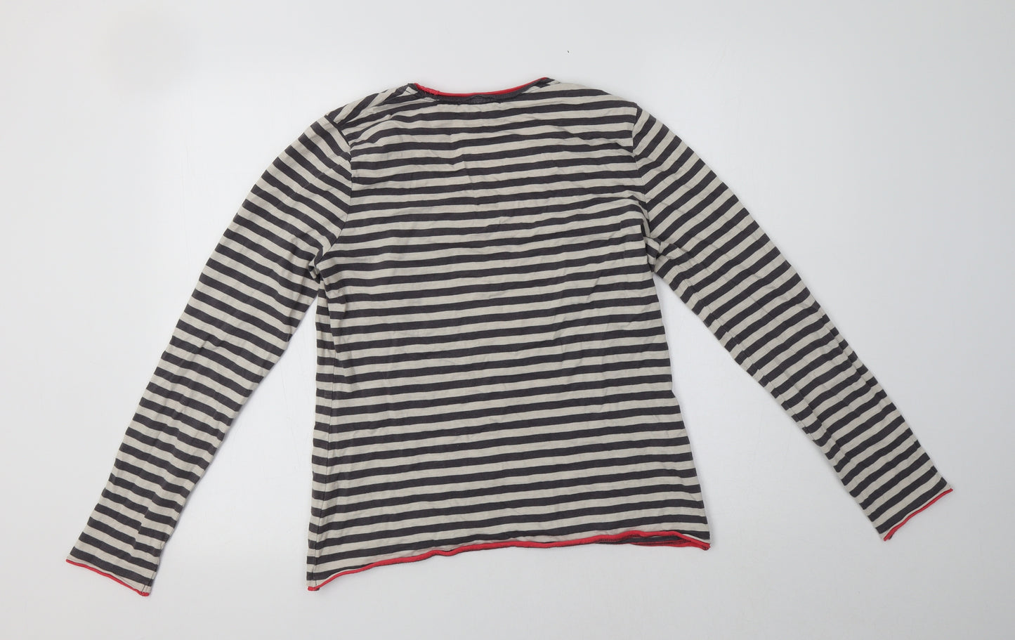 Boden Womens Grey Striped Cotton Basic T-Shirt Size 12 Scoop Neck