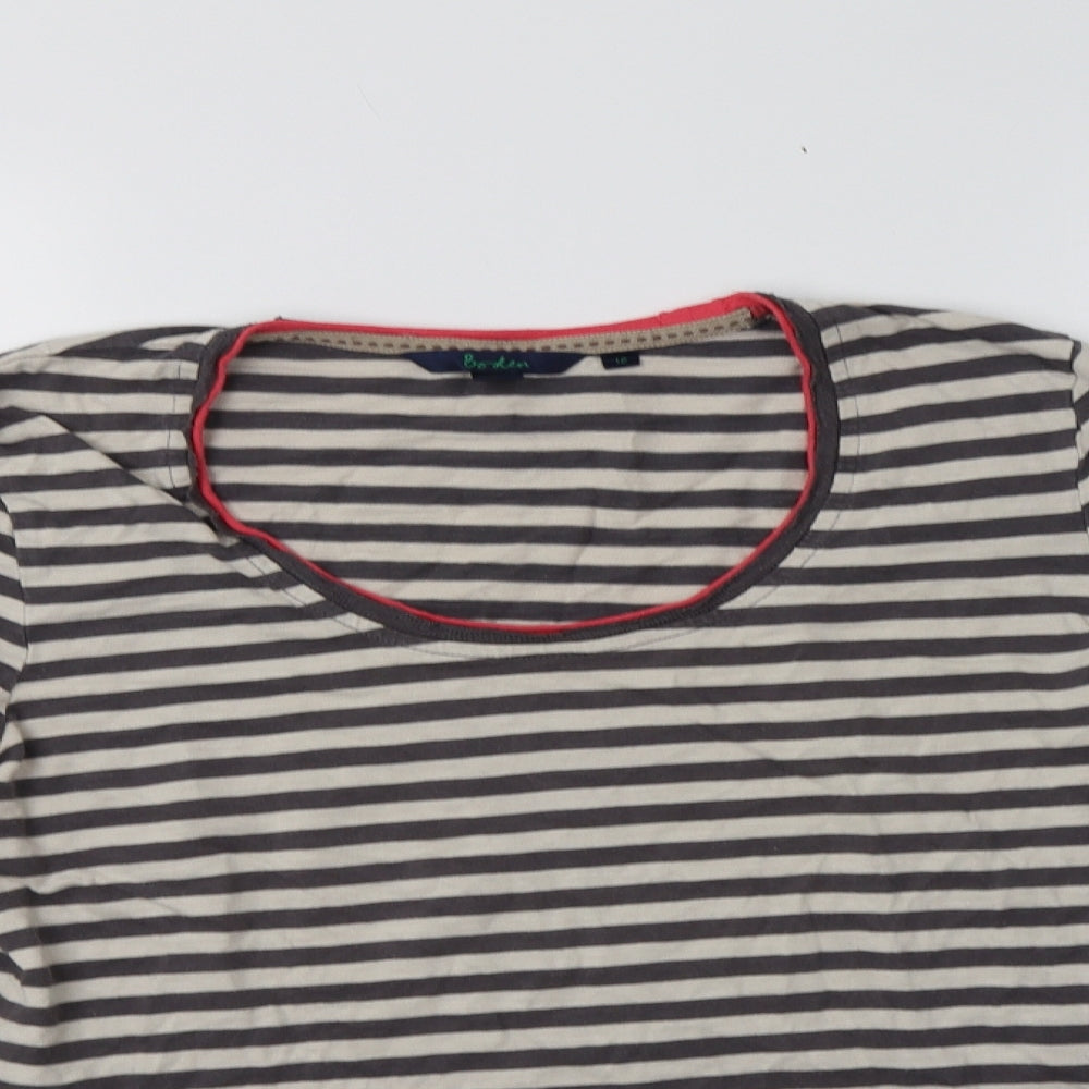 Boden Womens Grey Striped Cotton Basic T-Shirt Size 12 Scoop Neck