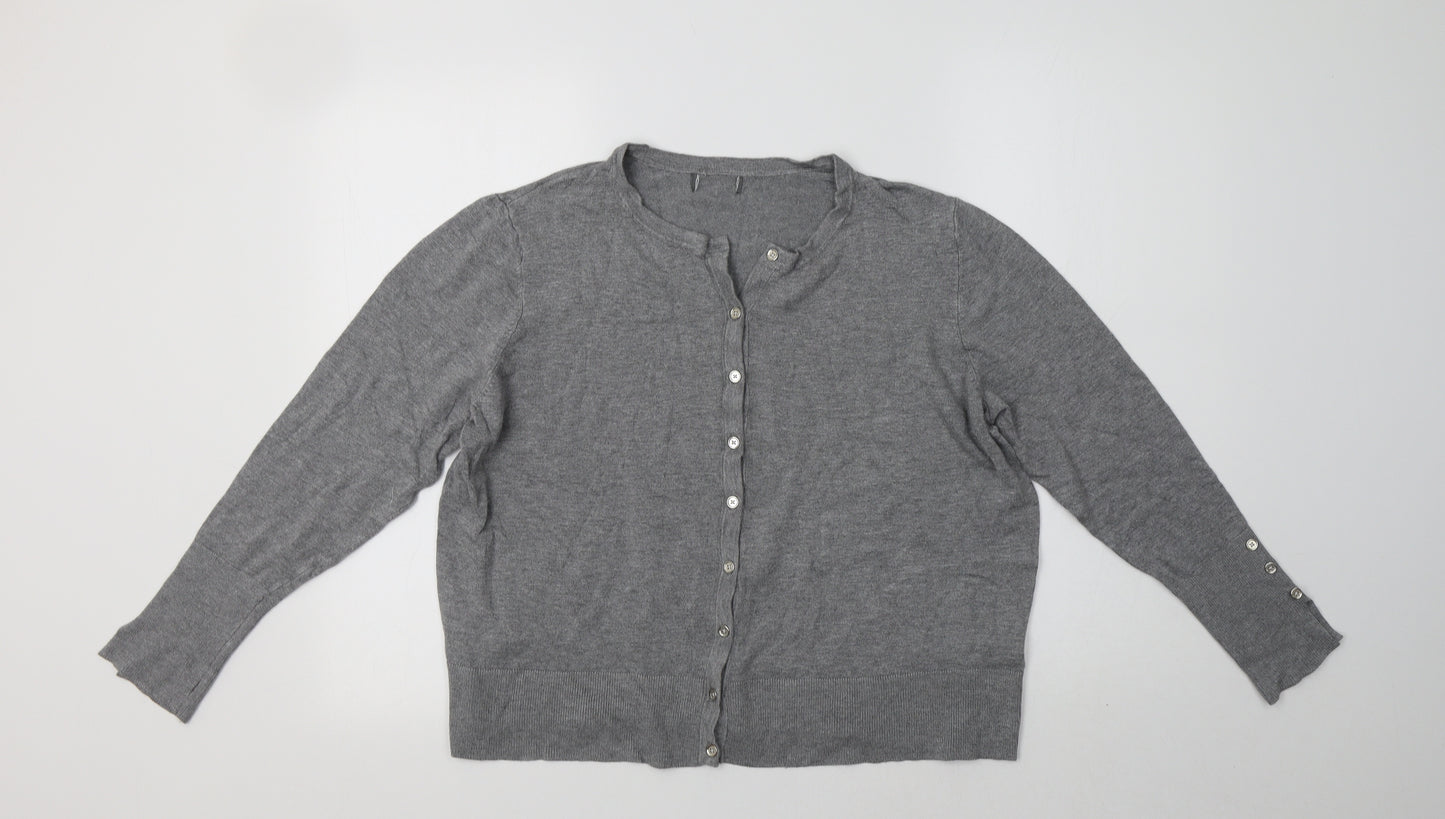 Primark Womens Grey Crew Neck  Viscose Cardigan Jumper Size 20
