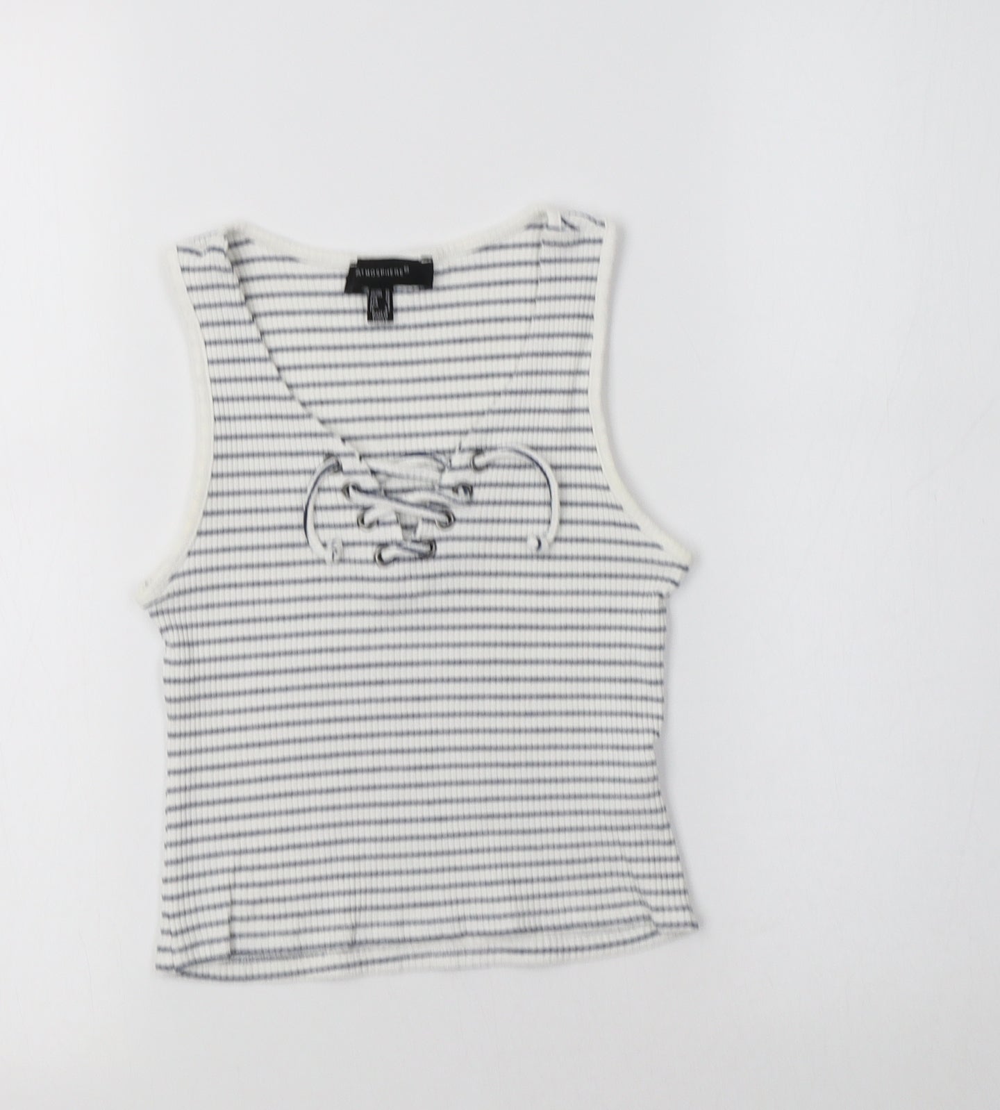 Primark Womens White Striped Viscose Cropped Tank Size 10 V-Neck