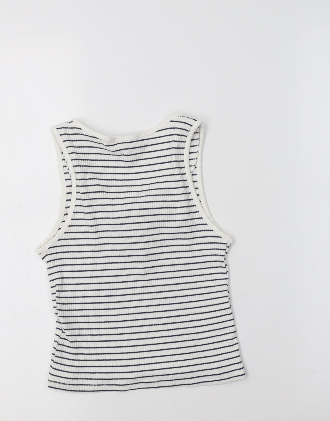 Primark Womens White Striped Viscose Cropped Tank Size 10 V-Neck