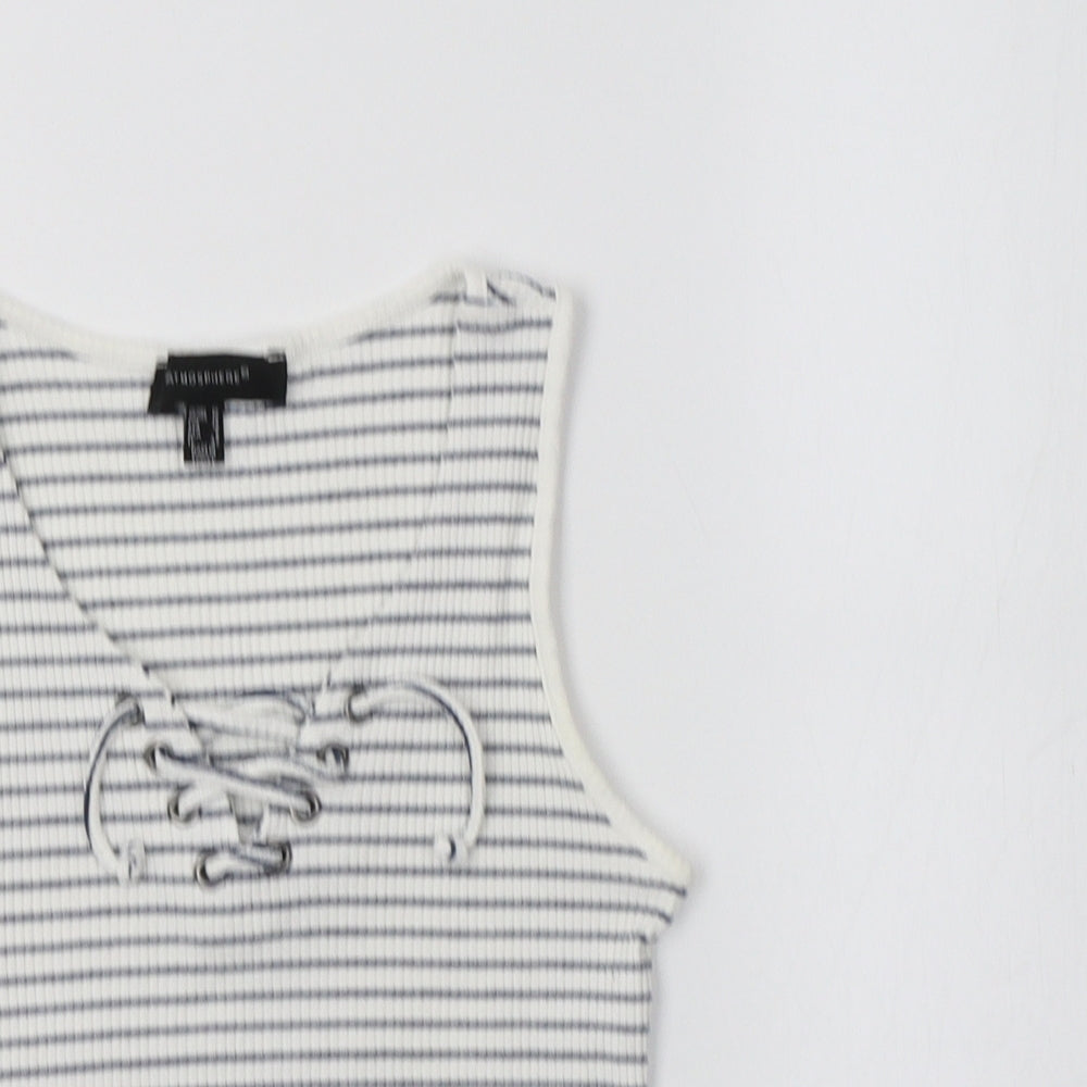 Primark Womens White Striped Viscose Cropped Tank Size 10 V-Neck
