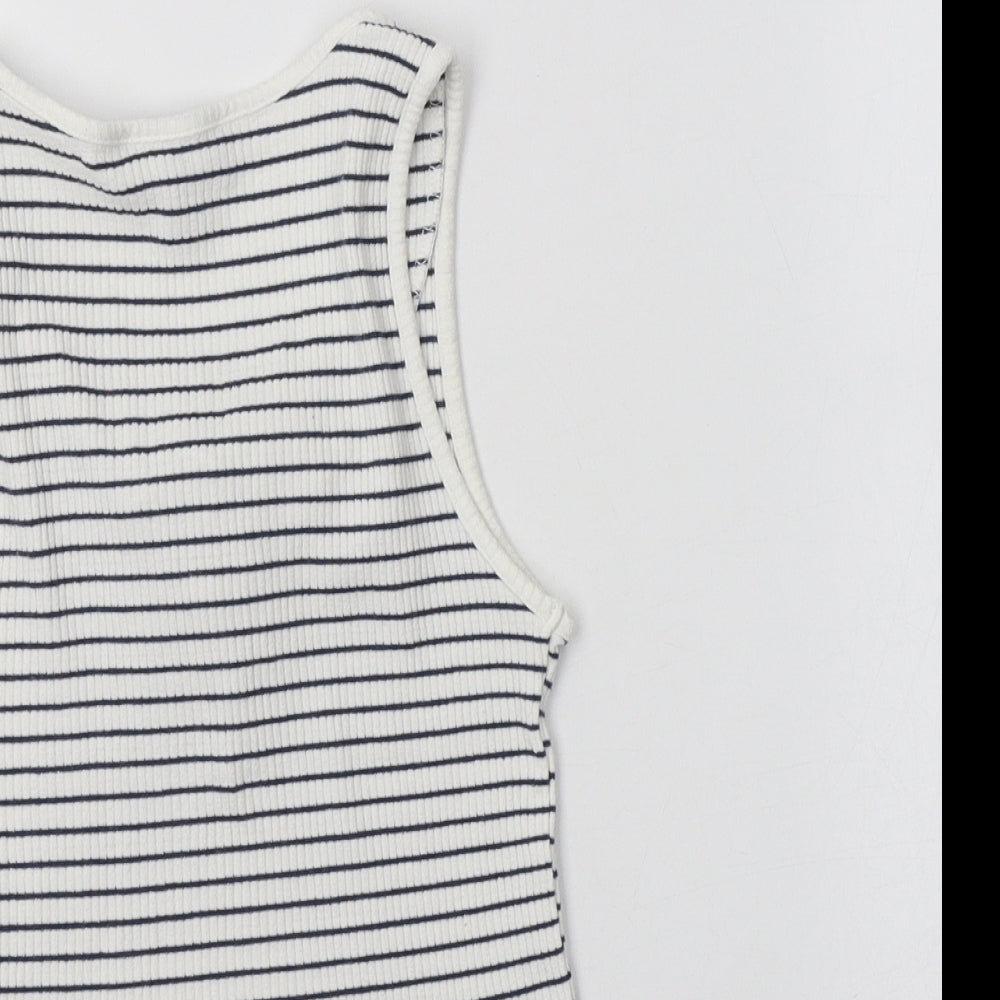 Primark Womens White Striped Viscose Cropped Tank Size 10 V-Neck