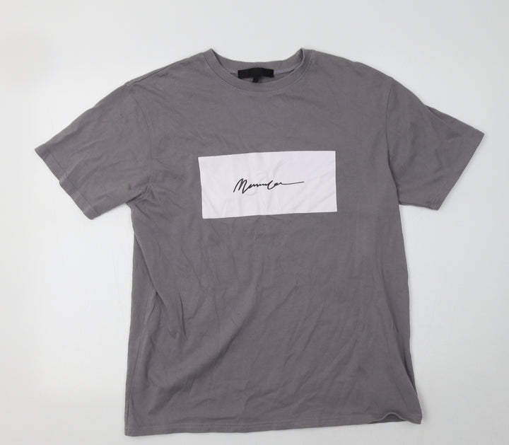 Mennace Mens Grey Cotton T-Shirt Size S Crew Neck