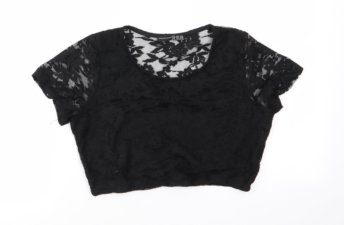 Atmosphere Womens Black Floral Polyester Basic Blouse Size 10 Round Neck - Lace overlay