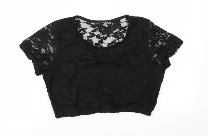 Atmosphere Womens Black Floral Polyester Basic Blouse Size 10 Round Neck - Lace overlay