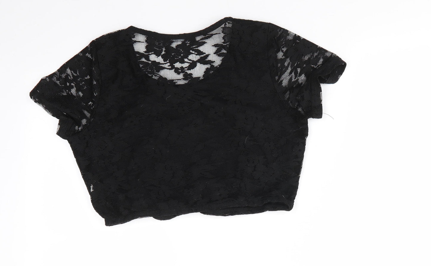 Atmosphere Womens Black Floral Polyester Basic Blouse Size 10 Round Neck - Lace overlay