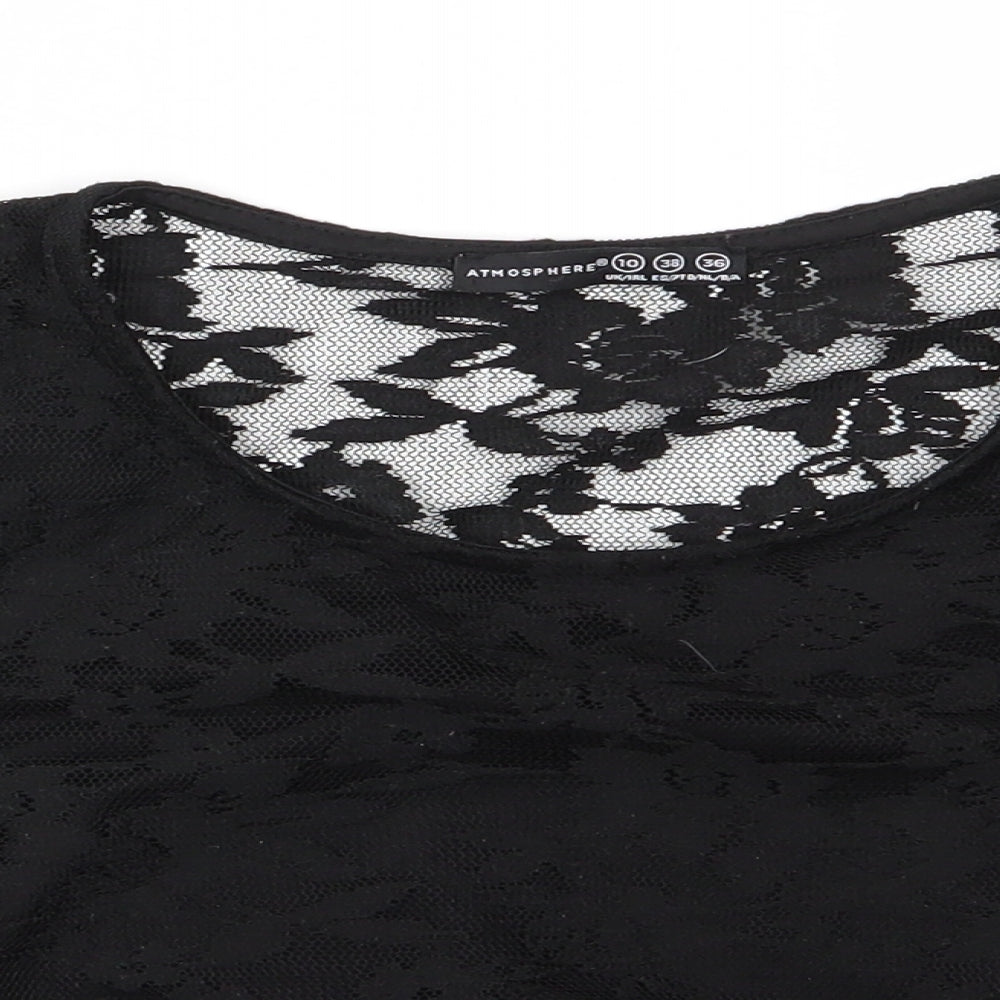 Atmosphere Womens Black Floral Polyester Basic Blouse Size 10 Round Neck - Lace overlay