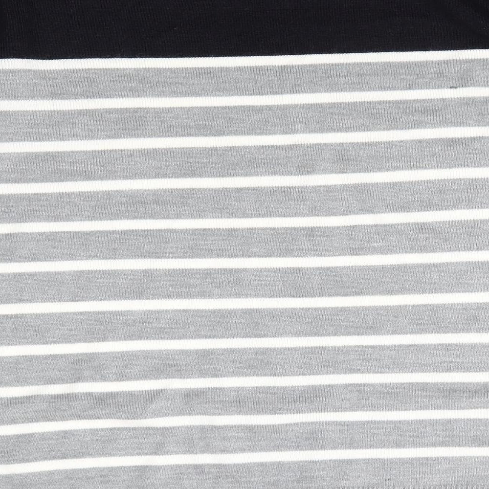 Cedar Wood State Mens Grey Round Neck Striped Acrylic Pullover Jumper Size M   - Black & Grey