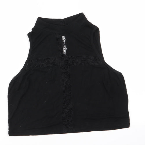 Atmosphere Womens Black  Viscose Basic T-Shirt Size 16 High Neck - Lace inset to front