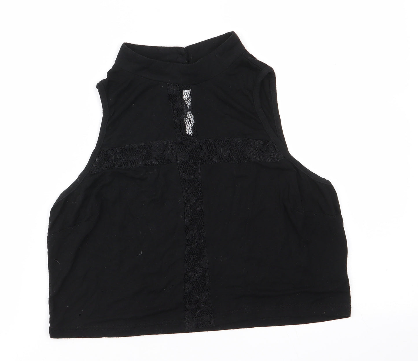 Atmosphere Womens Black  Viscose Basic T-Shirt Size 16 High Neck - Lace inset to front